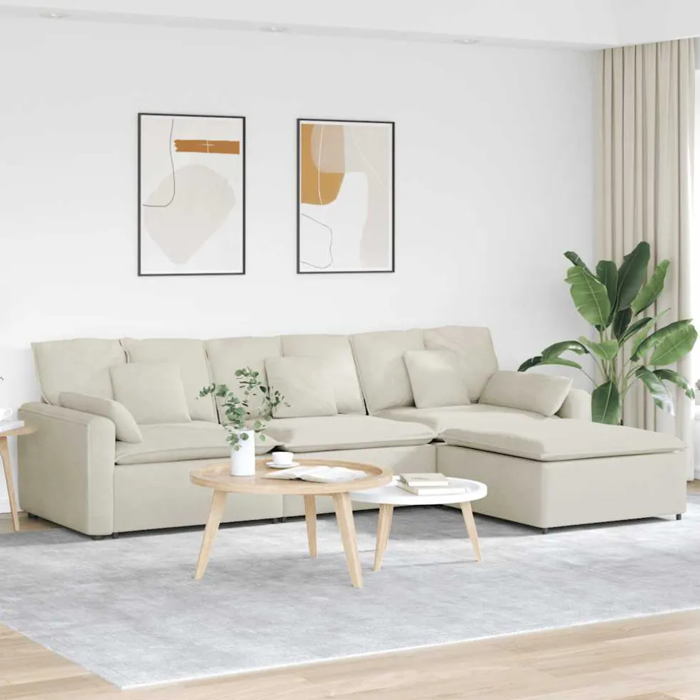 vidaXL Modulaire bank met voetenbank en kussens crèmekleurig