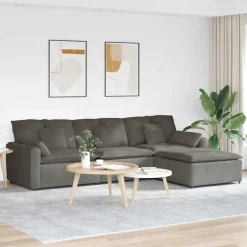vidaXL Modulaire bank met voetenbank en kussens lichtgrijs