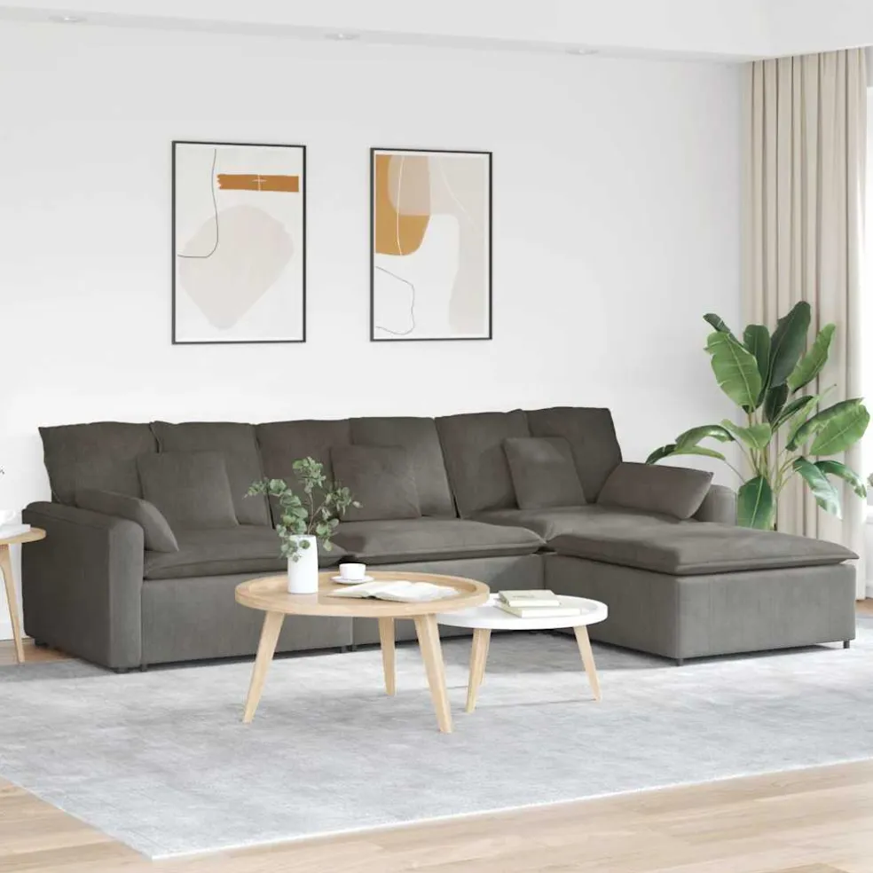 vidaXL Modulaire bank met voetenbank en kussens lichtgrijs