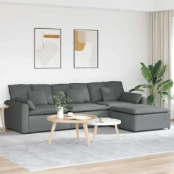 vidaXL Modulaire bank met voetenbank en kussens donkergrijs