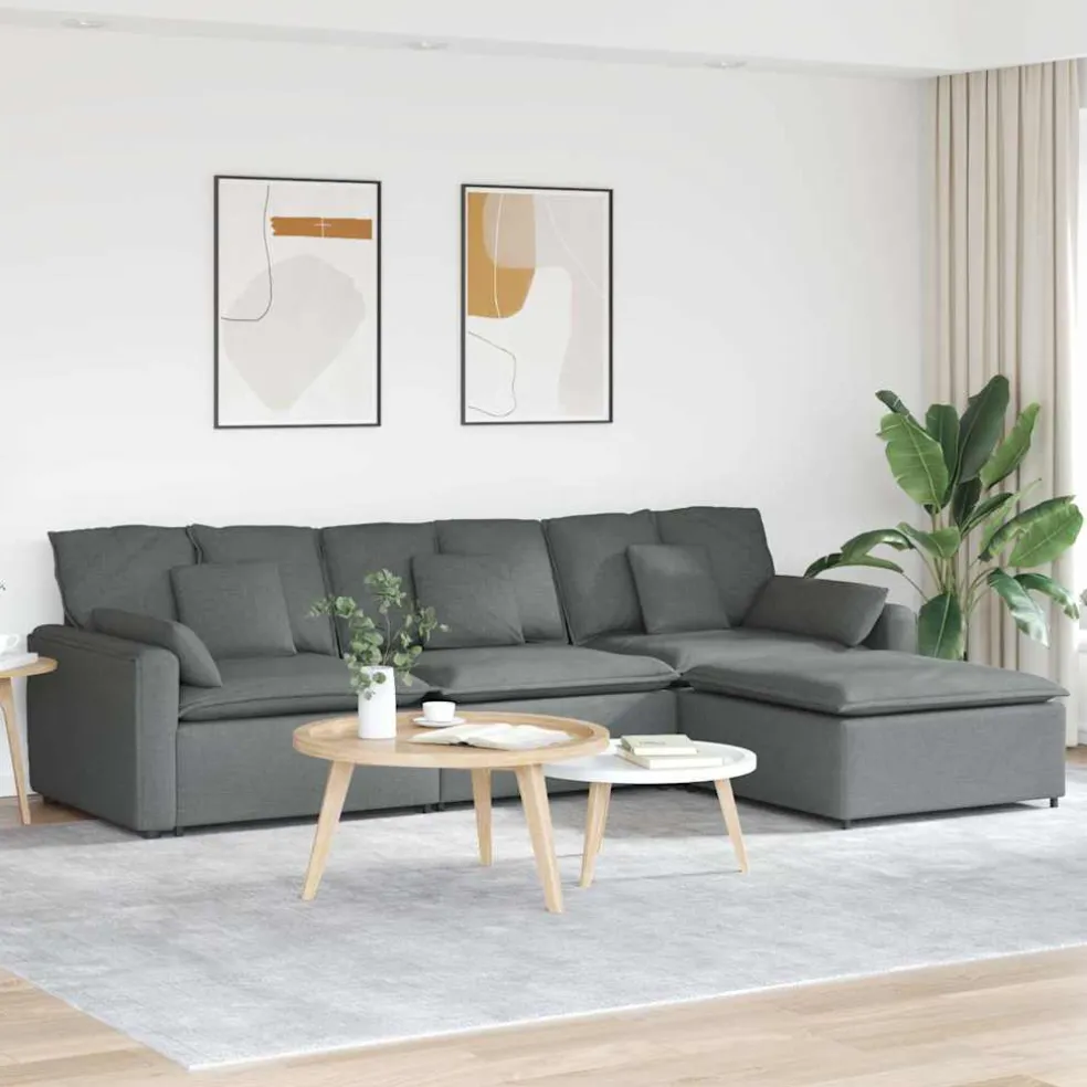 vidaXL Modulaire bank met voetenbank en kussens donkergrijs
