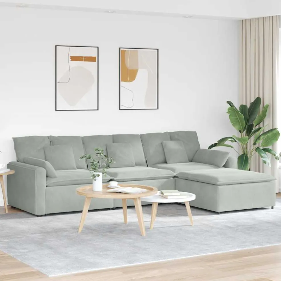 vidaXL Modulaire bank met voetenbank en kussens lichtgrijs