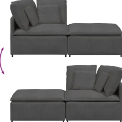 vidaXL Modulaire bank met voetenbank&kussens corduroy stof donkergrijs