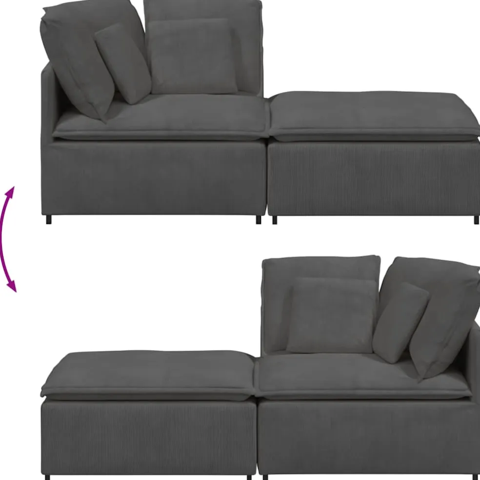 vidaXL Modulaire bank met voetenbank&kussens corduroy stof donkergrijs