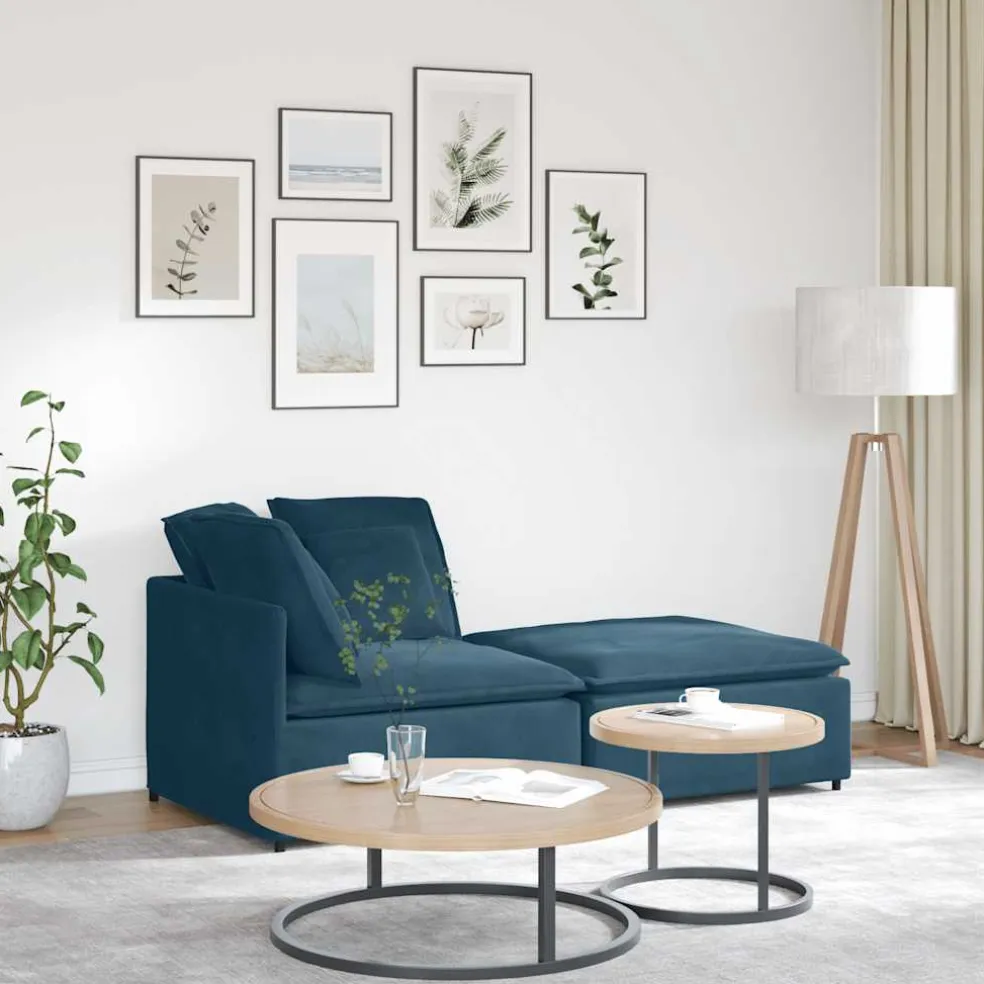 vidaXL Modulaire bank met voetenbank en kussens fluweel blauw