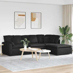 vidaXL Modulaire bank met voetenbank en kussens stof zwart