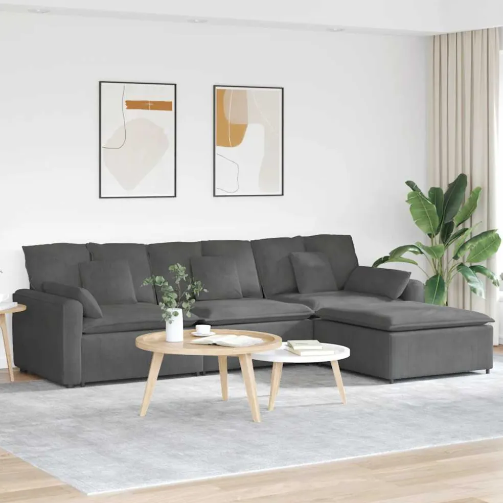 vidaXL Modulaire bank met voetenbank en kussens donkergrijs