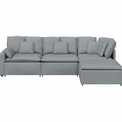 vidaXL Modulaire bank met voetenbank en kussens stof lichtgrijs