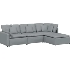 vidaXL Modulaire bank met voetenbank en kussens stof lichtgrijs