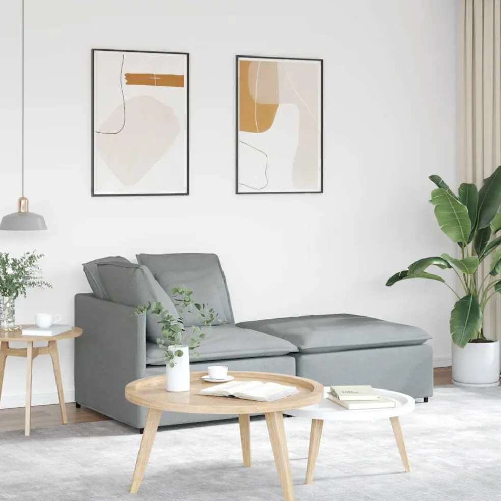 vidaXL Modulaire bank met voetenbank en kussens stof lichtgrijs