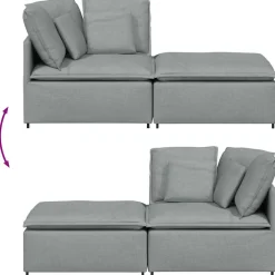 vidaXL Modulaire bank met voetenbank en kussens stof lichtgrijs
