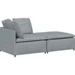 vidaXL Modulaire bank met voetenbank en kussens stof lichtgrijs