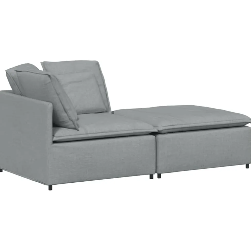 vidaXL Modulaire bank met voetenbank en kussens stof lichtgrijs
