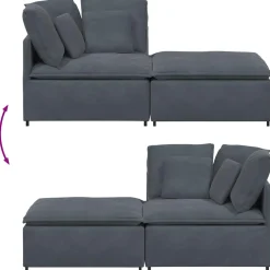 vidaXL Modulaire bank met voetenbank en kussens fluweel donkergrijs