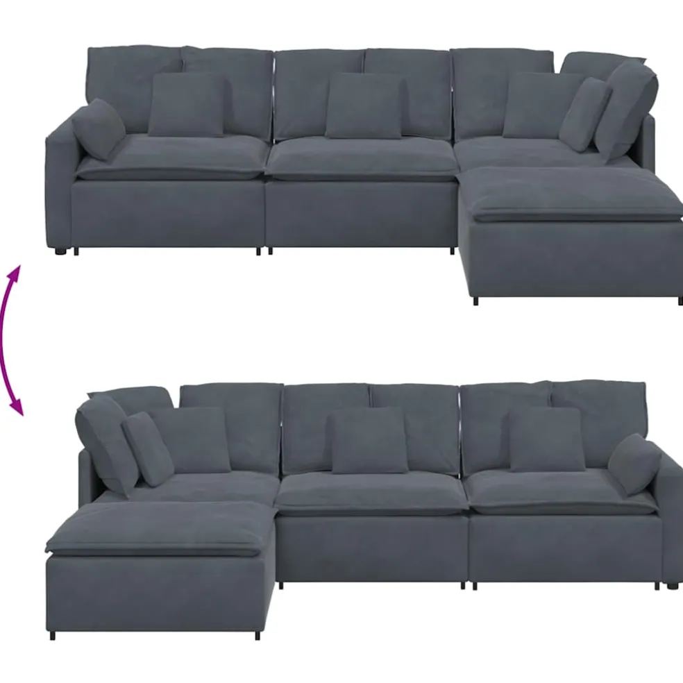 vidaXL Modulaire bank met voetenbank en kussens fluweel donkergrijs