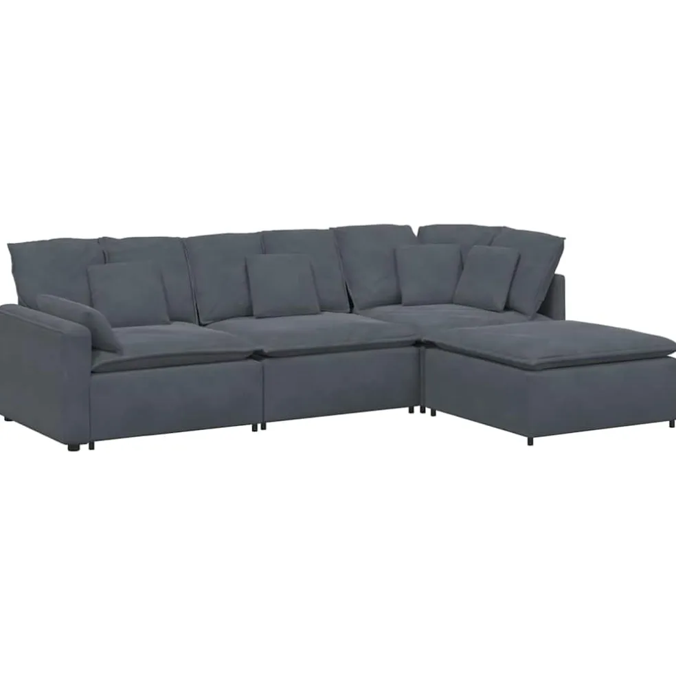 vidaXL Modulaire bank met voetenbank en kussens fluweel donkergrijs