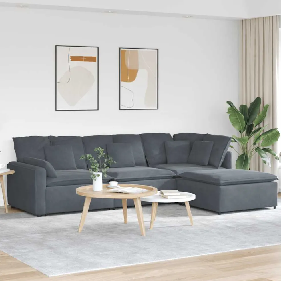 vidaXL Modulaire bank met voetenbank en kussens fluweel donkergrijs