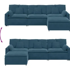 vidaXL Modulaire bank met voetenbank en kussens blauw