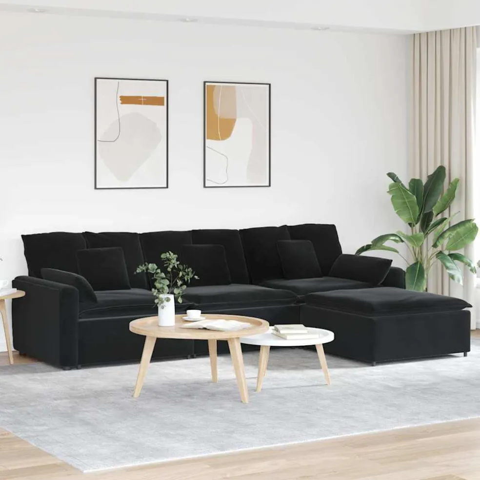 vidaXL Modulaire bank met voetenbank en kussens zwart