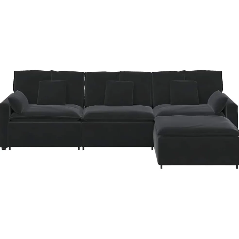 vidaXL Modulaire bank met voetenbank en kussens zwart