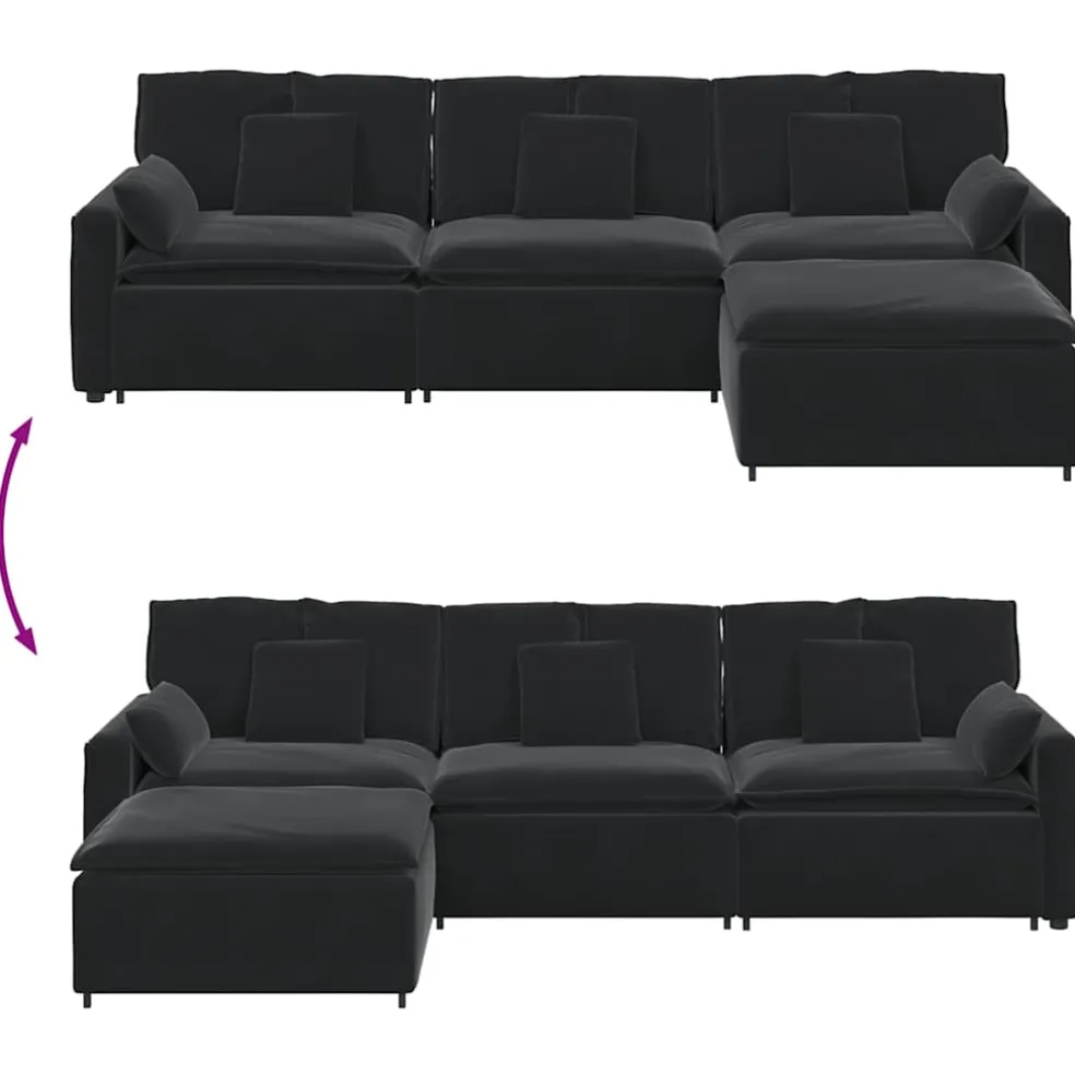 vidaXL Modulaire bank met voetenbank en kussens zwart