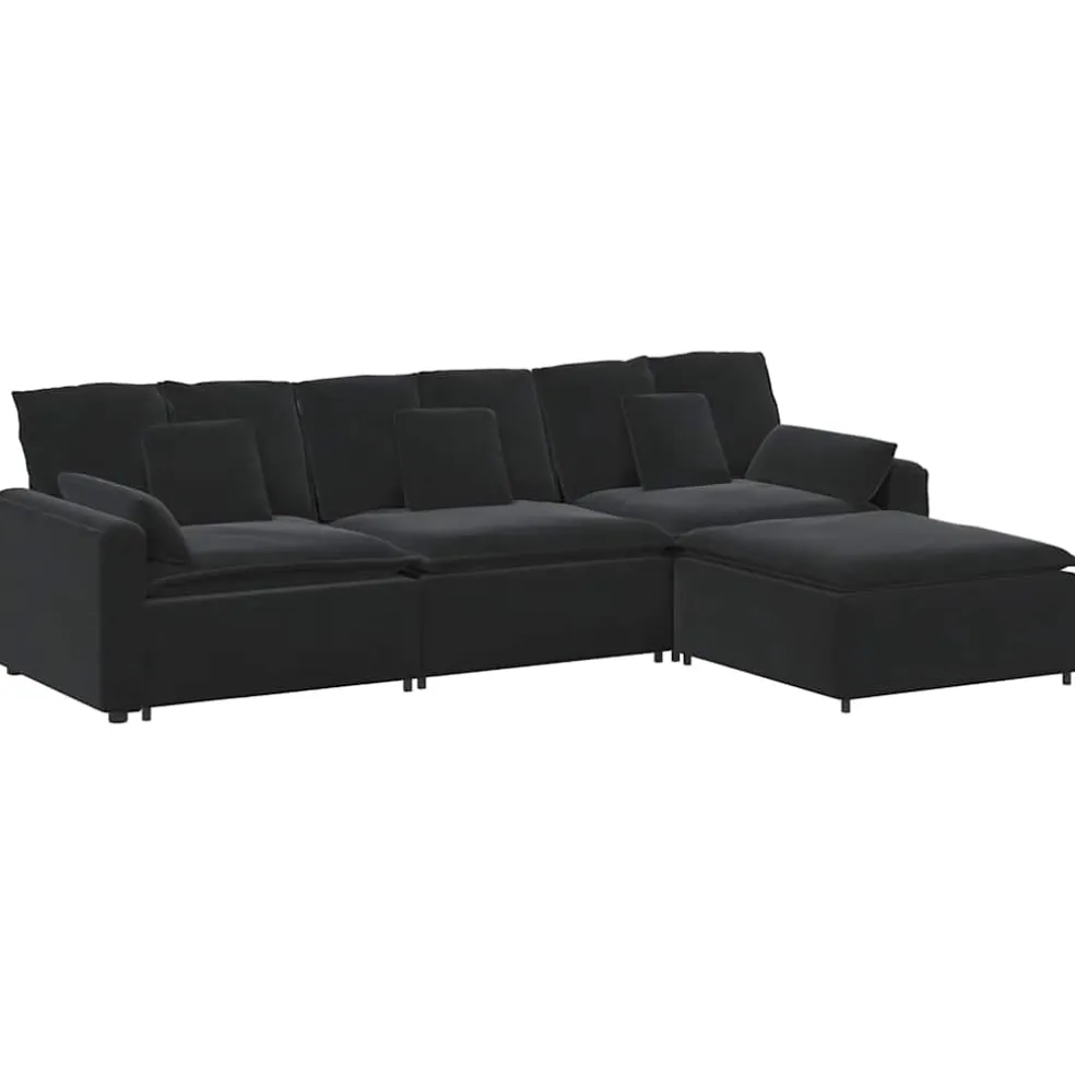 vidaXL Modulaire bank met voetenbank en kussens zwart
