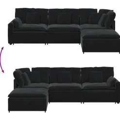 vidaXL Modulaire bank met voetenbank en kussens fluweel zwart