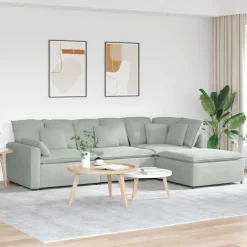 vidaXL Modulaire bank met voetenbank en kussens fluweel lichtgrijs