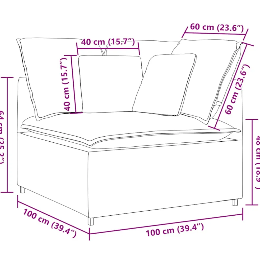 vidaXL Modulaire hoekmodule bank met kussens 100 cm crèmekleurig