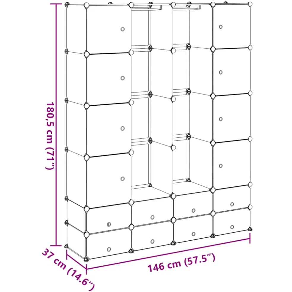 vidaXL Modulaire kast met 18 compartimenten wit 37 x 146 x 180,5 cm