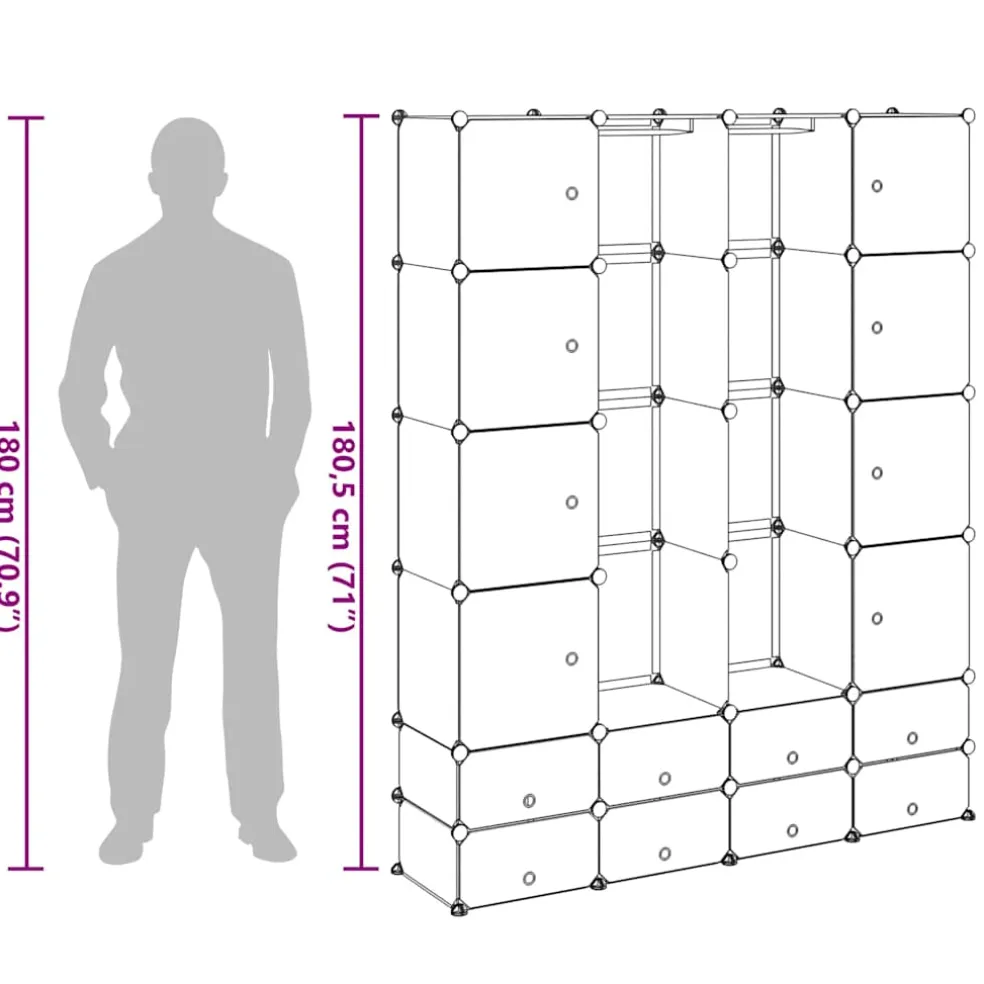 vidaXL Modulaire kast met 18 compartimenten wit 37 x 146 x 180,5 cm