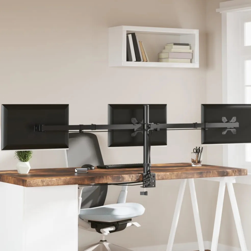 vidaXL Monitorstandaard drieubbel VESA 75/100 mm staal zwart