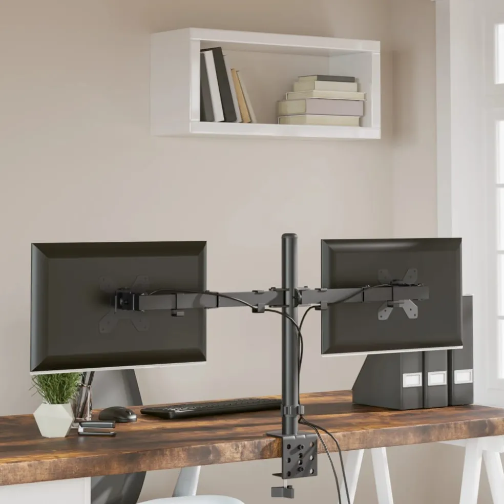 vidaXL Monitorstandaard dubbel VESA 75/100 mm staal zwart
