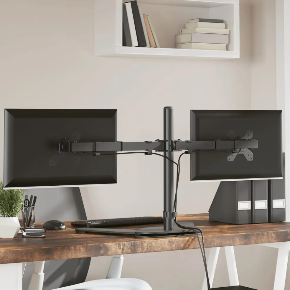 vidaXL Monitorstandaard dubbel VESA 75/100 mm staal zwart