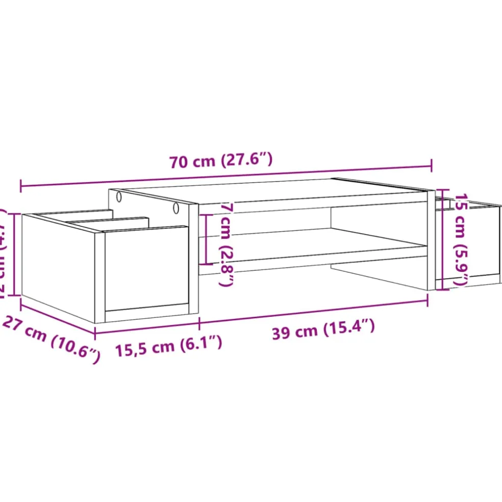 vidaXL Monitorstandaard met opbergruimte 70x27x15 cm hout sonoma eiken