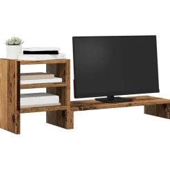 vidaXL Monitorstandaard met bureau-organizer hout oud houtkleurig