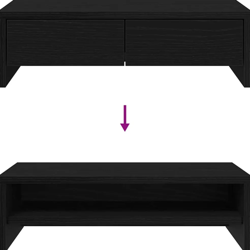 vidaXL Monitorstandaard met lades, zwart eiken, 50x27x15 cm, bewerkt hout