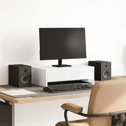 vidaXL Monitorstandaard met lades 50x27x15 cm bewerkt hout wit