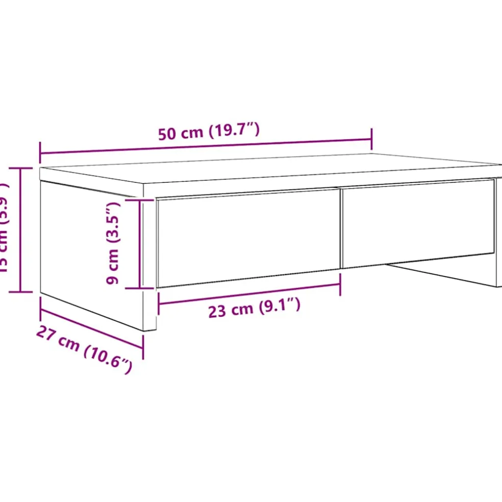 vidaXL Monitorstandaard met lades 50x27x15 cm hout artisanaal eiken