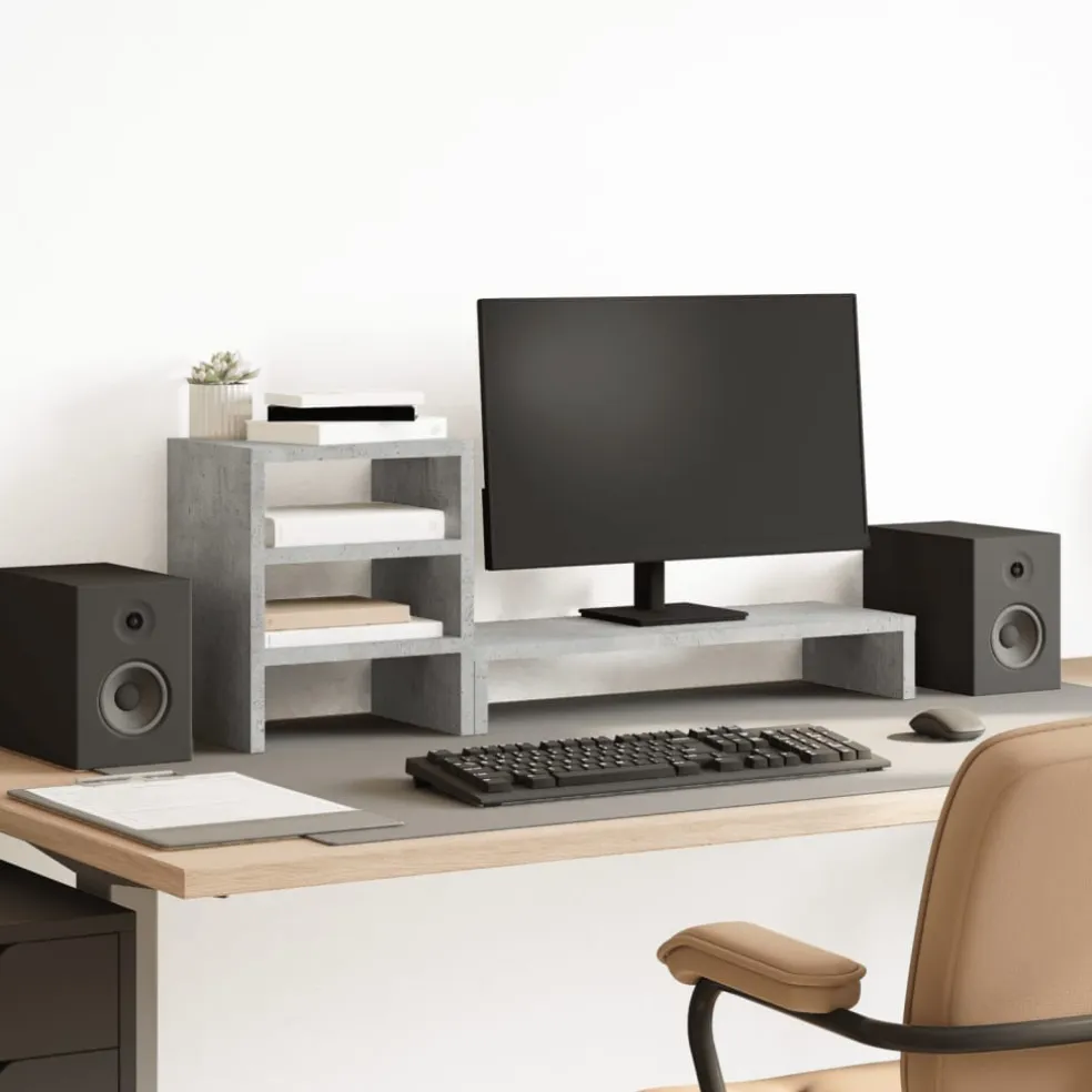 vidaXL Monitorstandaard met bureau-organizer bewerkt hout betongrijs