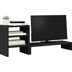 vidaXL Monitorstandaard met bureau-organizer bewerkt hout zwart