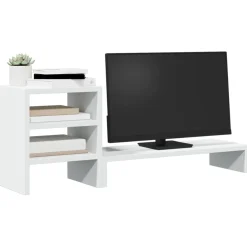 vidaXL Monitorstandaard met bureau-organizer bewerkt hout wit