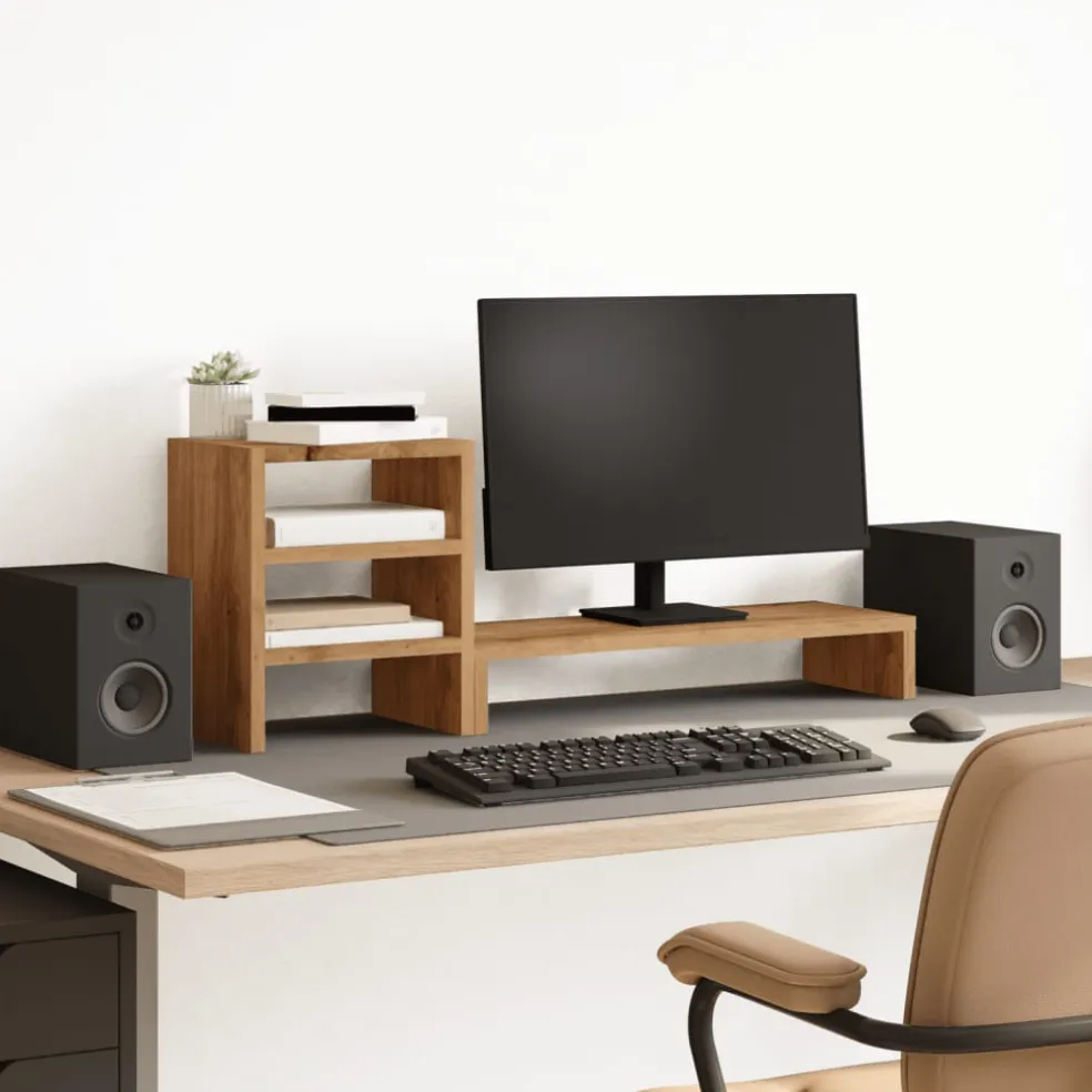 vidaXL Monitorstandaard met bureau-organizer hout artisanaal eiken