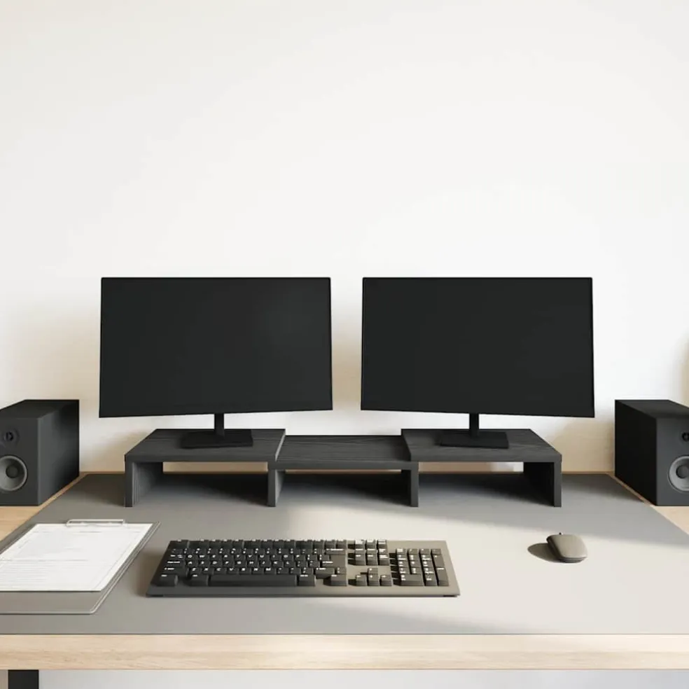 vidaXL Monitorstandaard verstelbaar zwart eiken 60x24x10,5 cm bewerkt hout