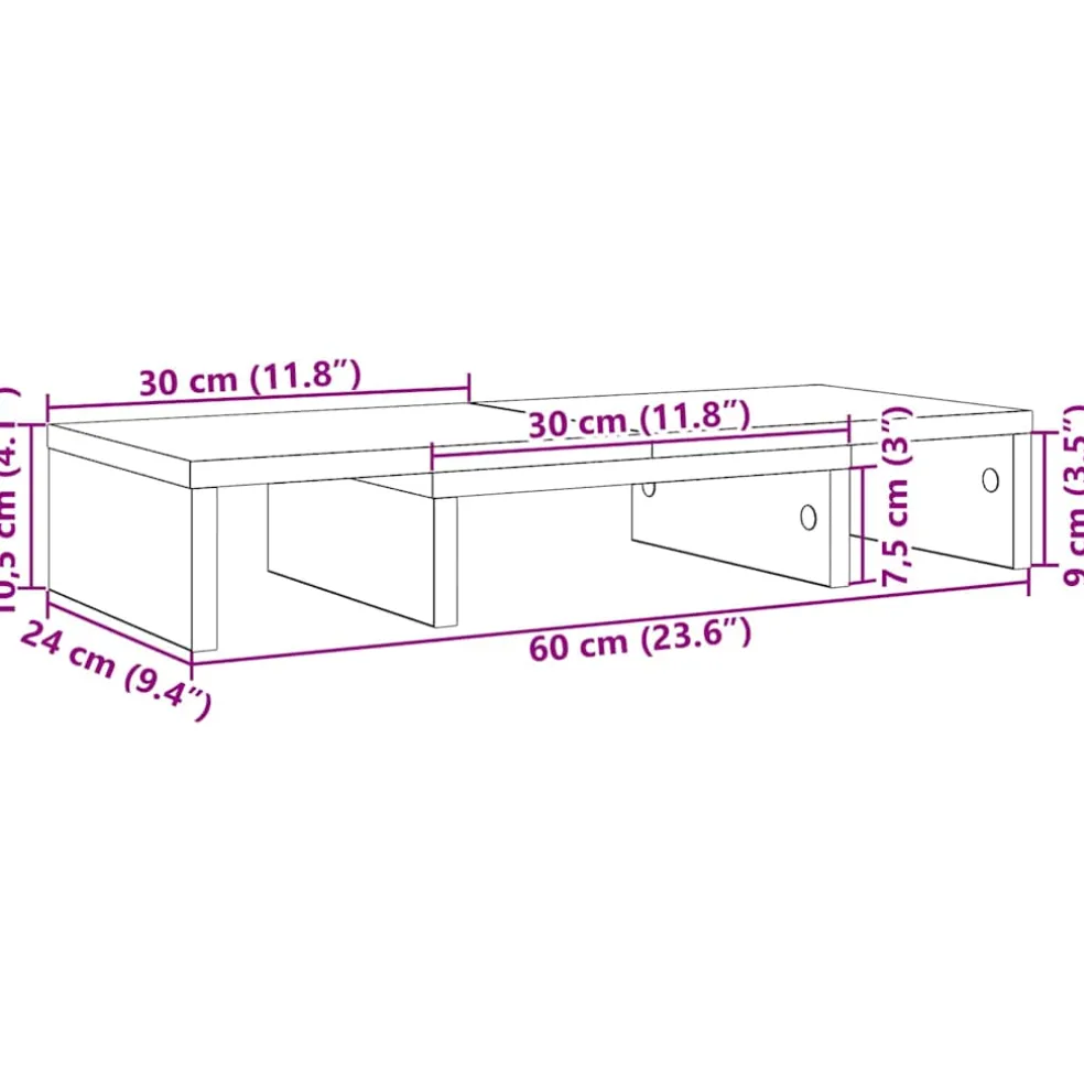 vidaXL Monitorstandaard verstelbaar zwart eiken 60x24x10,5 cm bewerkt hout