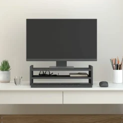 vidaXL Monitorstandaard 50x27x15 cm massief grenenhout grijs