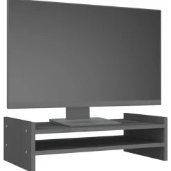 vidaXL Monitorstandaard 50x27x15 cm massief grenenhout grijs