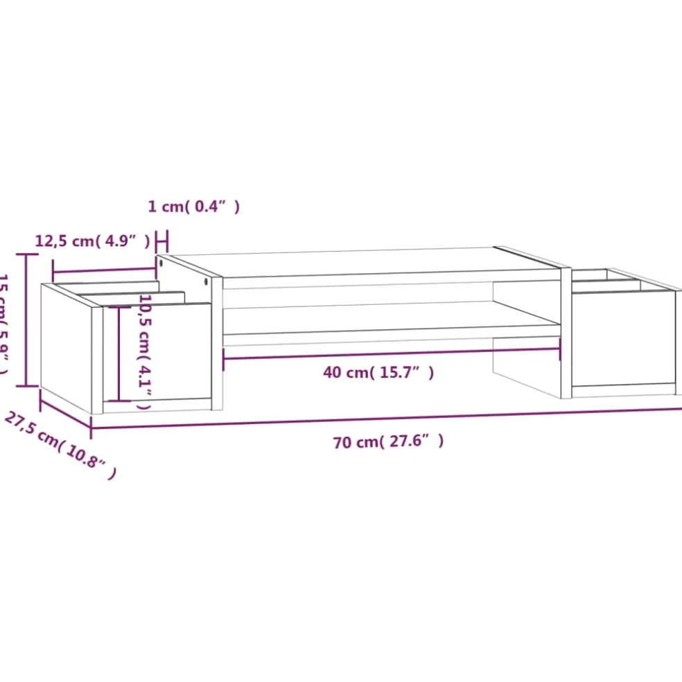 vidaXL Monitorstandaard 70x27,5x15 cm massief grenenhout