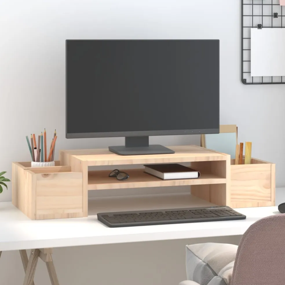 vidaXL Monitorstandaard 70x27,5x15 cm massief grenenhout
