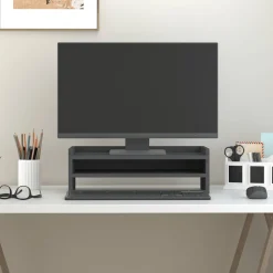 vidaXL Monitorstandaard 50x24x16 cm massief grenenhout grijs